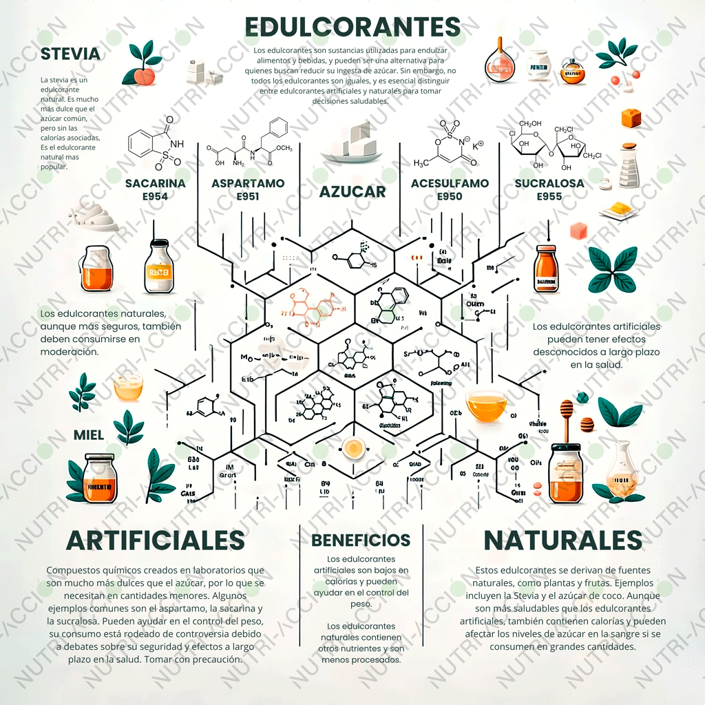 Infografía sobre edulcorantes artificiales y naturales