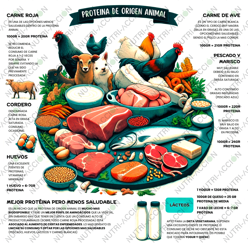 Infografía sobre las fuentes dietéticas de proteina animal